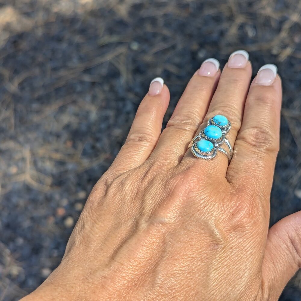 Handmade Navajo Blue Diamond Turquoise Ring Sterling Silver NA Jewelry Sz 8.75** - Picture 8 of 9